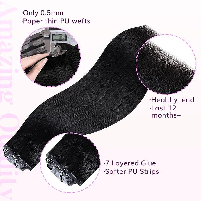 IDN BEAUTY Seamless Clip In Hair Extensions Human Hair, Yaki Straight 14 Inch 110g 7pcs Natural Black Remy Virgin Human Hair Seamless Clip Ins For Black Women PU Weft Invisible Edge