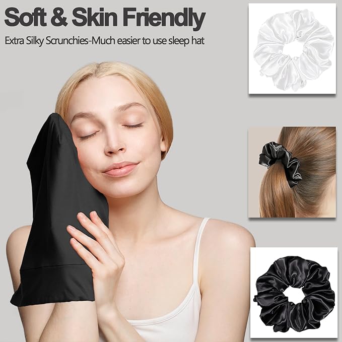 Sleep Cap Bonnet for Sleeping, Adjustable Cooling Ice Silk Lined Hair Bonnets for Natural Curly Braids Beanie Hat Women Men