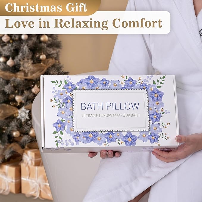 Bath Pillow Luxury Bathtub Pillow, Extra Soft & Comfortable Bath Pillows for Tub Head Neck and Back Support, with 4D Air Mesh Cushions & Non-Slip Suction Cups - Bath Accessories Spa Gifts for Women