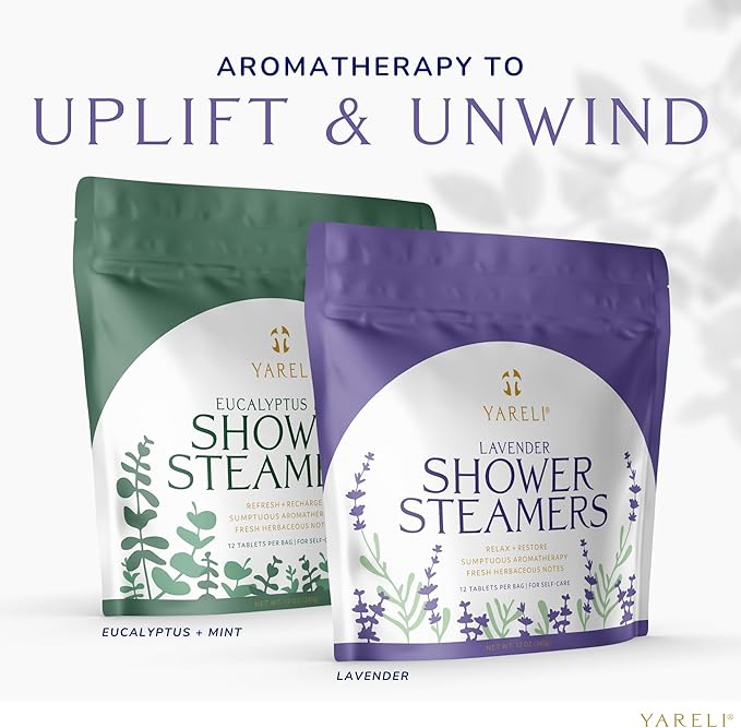 Yareli Shower Steamers Aromatherapy, 12 Pack, Christmas Stocking Stuffers for Women and Men - Sinus Relief and Self Care Birthday and Relaxation Spa Gift - Lavender