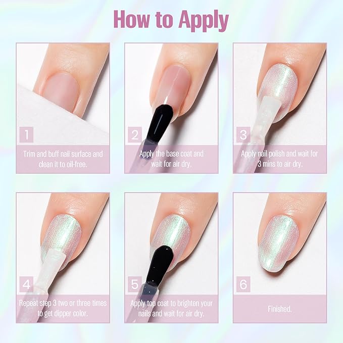 Pearl Pink to Green Iridescent Nail Polish 15ml - Aurora Mermaid & Unicorn Glossy, Quick Dry Air Dry Long Lasting, Oil-Based Vegan Nail Art Polish - DIY at Home