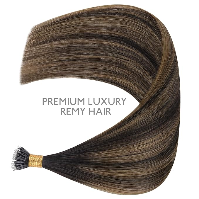 WENNALIFE Nano Bead Hair Extensions Human Hair, 50g 50s 24 Inch Balayage Dark Brown Mixed Chestnut BrownReal Human Hair Extensions for Women Invisible Nano Ring Hair Extensions Remy Hair Extensiones