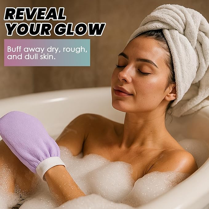 Exfoliating Glove Pack of 4 – Deep Cleaning Exfoliating Body Scrubber- Exfoliating Gloves for Shower for Smooth Radiant Skin – Dead Skin Remover & Body Scrub Mitt for Skin Cell Renewal