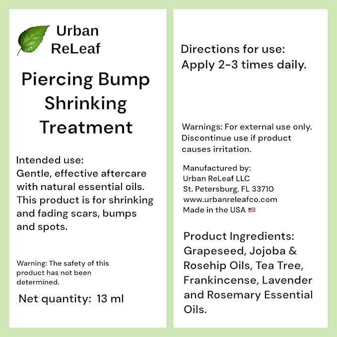 Urban ReLeaf Piercing Bump Shrinking Treatment ! Gentle, Effective Aftercare. Easy Roller-Ball Applicator. 100% Natural with Essential Oils. Help Scars, Nodules, Cartilage, Nose, Ear Spots