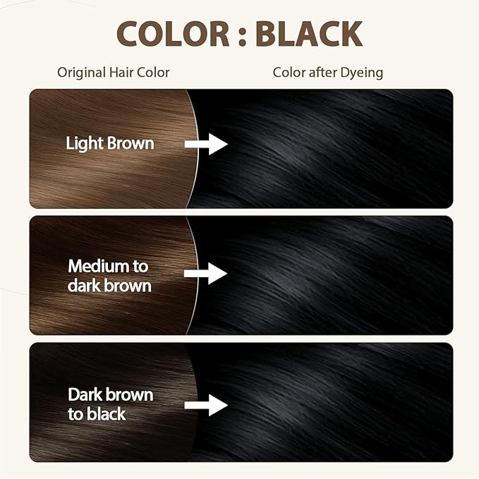 Black Hair Dye for Women Men, Ammonia Free, PPD Free, 100% Gray Hair Coverage Hair Dye Shampoo 4 Pack