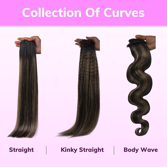 IDN BEAUTY Seamless Clip In Hair Extensions Human Hair, Kinky Straight 18 Inch 110g 7pcs, 1B/6/1B Balayage Natural Black to Chestnut Brown Remy Hair Seamless Clip Ins For Black Women PU Invisible Edge