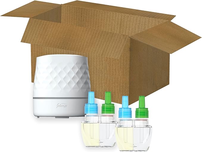 Febreze Plug Scent Booster Starter Kit, Oil Diffuser, Air Freshener Plug in, Continuous Scent Device + 2 Gain Original Refills