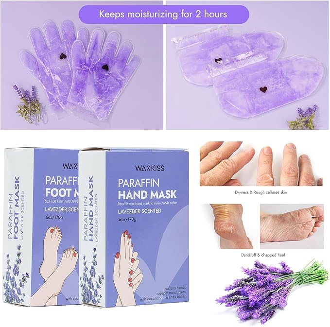 Paraffin Hand Mask & Paraffin Foot Mask, 1Pair Each, Moisturizing Gloves Soften Your Hands and feet in 10-Minute Hydration Softening (Purple)