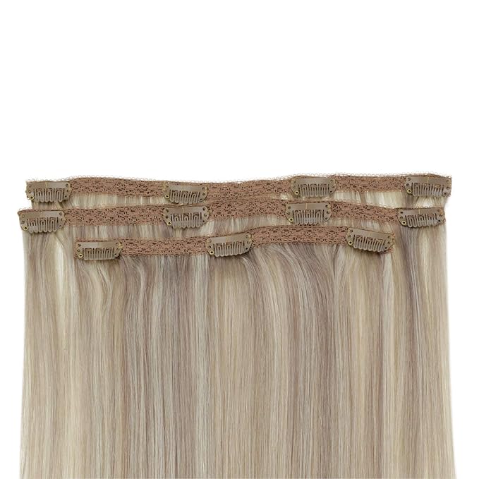 RUNATURE Clip in Hair Extensions Human Hair, Real Hair Extensions Clip Ins, Smooth Soft Remy Hair for Women, Add Hair Volume, Easy to Apply, 14 Inch 50g 3pcs #19P60