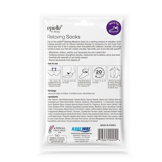 Epielle Relaxing Foot Mask 6 Pairs, Soften and Restore with Melatonin & Lavender Extract, Deep Moisturizing Socks for Dry, Cracked Feet, Self Care Gifts for Women, Spa Kit, Stocking Stuffers