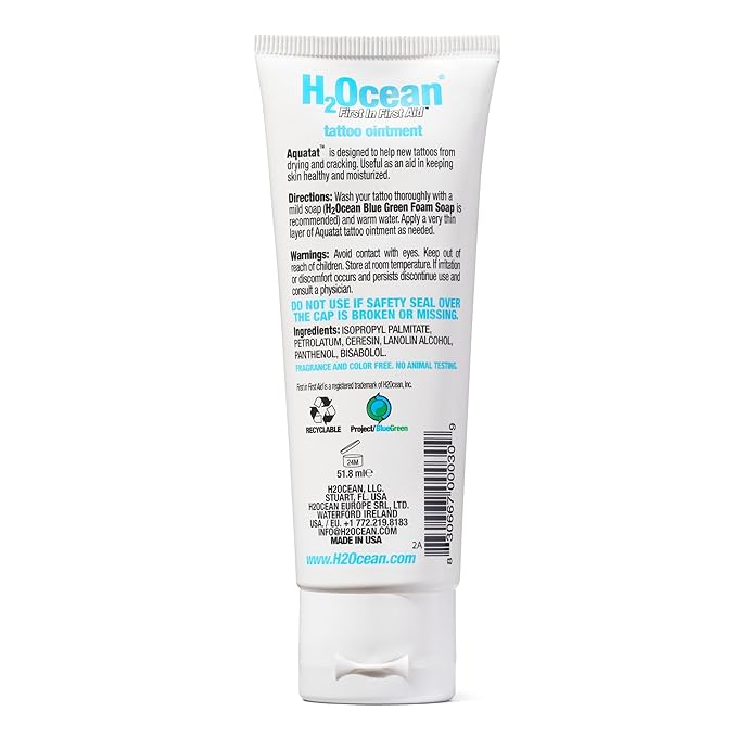 H2Ocean Aquatat Tattoo Healing Ointment - Tattoo Aftercare Cream for Tattoo Supplies - Fragrance- & Dye-Free Tattoo Care Ointment with Vitamins A & B - 1.75 oz