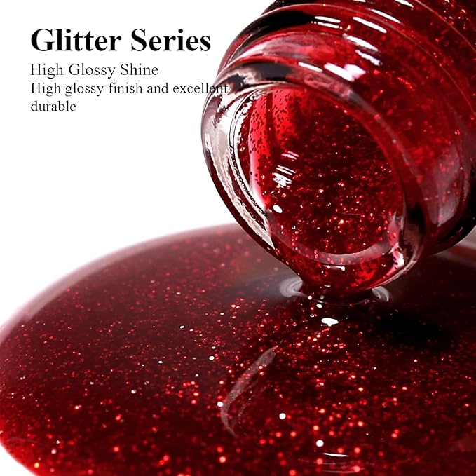Imtiti Glitter Gel Nail Polish Set, Christmas Red and Green Glitter Gel Polish Soak Off LED U V Shimmer Sparkle Nail Gel Polish DIY Nail Art Starter Manicure Salon Gel Nail Polish Kit 10ML
