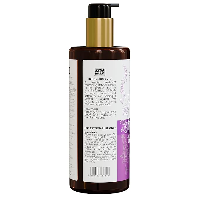Dead Sea Collection Retinol Body Oil for Dry Skin – Moisturizing & Hydrating Skin Oil with Vitamin E & Blend of Almond, Grape, Olive, Wheat Germ Oil – Nourishing Skincare – 6.76 oz
