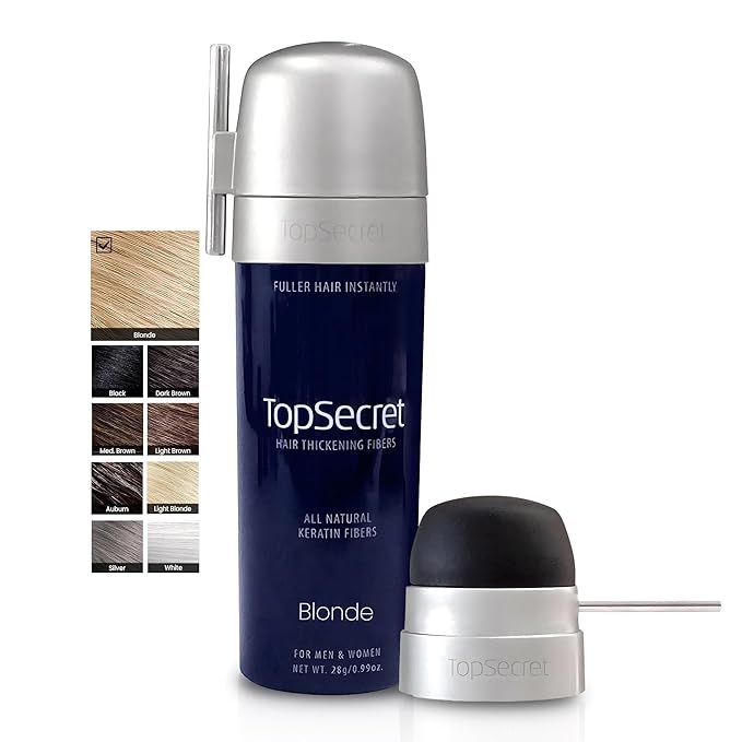 Top Secret Hair Thickening Building Fibers Applicator Included - Undetectable & Natural Hair Filler for Men & Women - Instantly Fill In Fine Thinning Hair - Weather & Sweat Resistant (Blonde, Large)