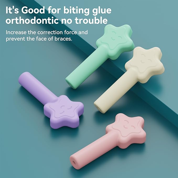 Aligner Chewies for Invisalign, 4-Pack Star Style Silicone Orthodontic Munchies Chompers For Invisalign Braces, Aligners, Retainers (Unflavored, Mint, Taro flavor, Strawberry)