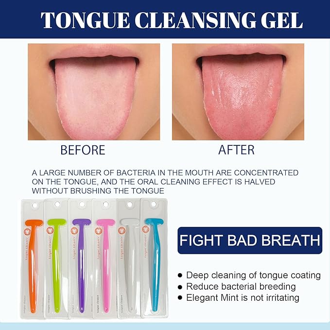 6 Pack Tongue Scraper, Plastic Tongue Cleaner Brush for Adults Tongue Scrubber for Better Breath Dental Oral Care Supplies (6 Pcs Tongue Scraper)