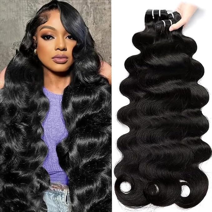 12A Body Wave Bundles Human Hair 100% Unprocessed Brazilian Hair for Women 22 22 22Inch Human Hair Bundles Extensions Quick Weave Natural Colour