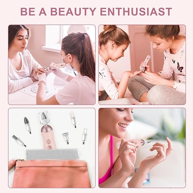 4 Pack 9-in-1 Nail Grinder Kit Salon-Quality Nails with 100 Bits, Cordless Nail File, 5 Adjustable Speeds,Pink
