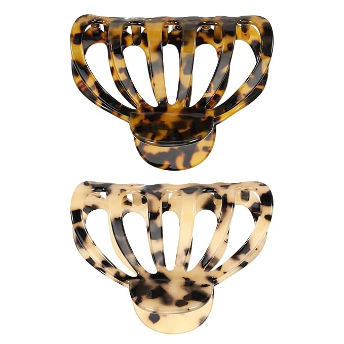 Shinowa Hair Clips, 2-Pack Bohemian Tortoise Shell Hair Claw Clips Strong Hold Big Hair Jaw Clips for Thick Hair, Hair Accessories for Women Girls, Leopard