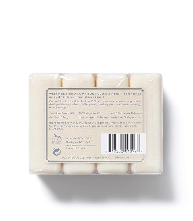 A LA MAISON Fresh Sea Salt Bar Soap - Uses: Hand and Body, Triple Milled, Essential Oils, Biodegradable, Plant Based, Vegan, Cruelty-Free, Alcohol & Paraben Free (12 Bars of Soap, 3.5 oz)