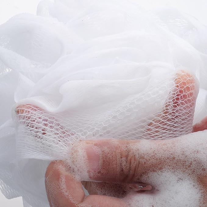 60g/pcs White Mesh Bath Sponge Pouf Shower Loofahs Shower Puff Pack of 4 (White)