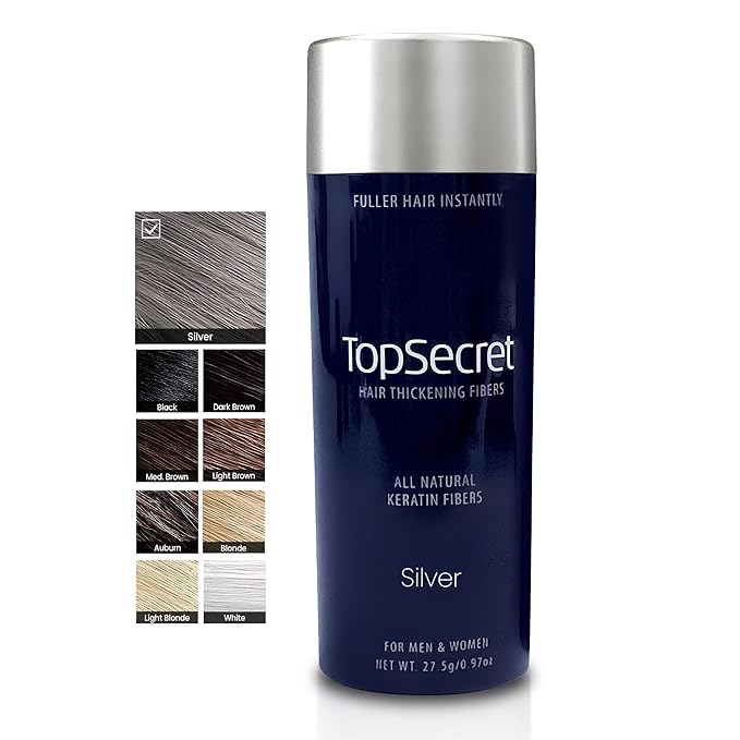 Top Secret Hair Thickening Building Fibers Refills - Undetectable & Natural Hair Filler - for Men & Women - Instantly Fill In Fine Thinning Hair - Weather & Sweat Resistant (Silver, Large)