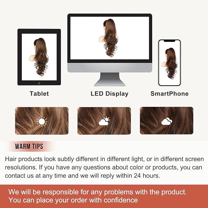 FLUFYMOOZ 26" Ponytail Extension, Long Wavy Curly Claw Clip in Ponytail Hair Extensions, Natural Synthetic Hairpiece for Women Daily Wear(Medium Chocolate Brown)