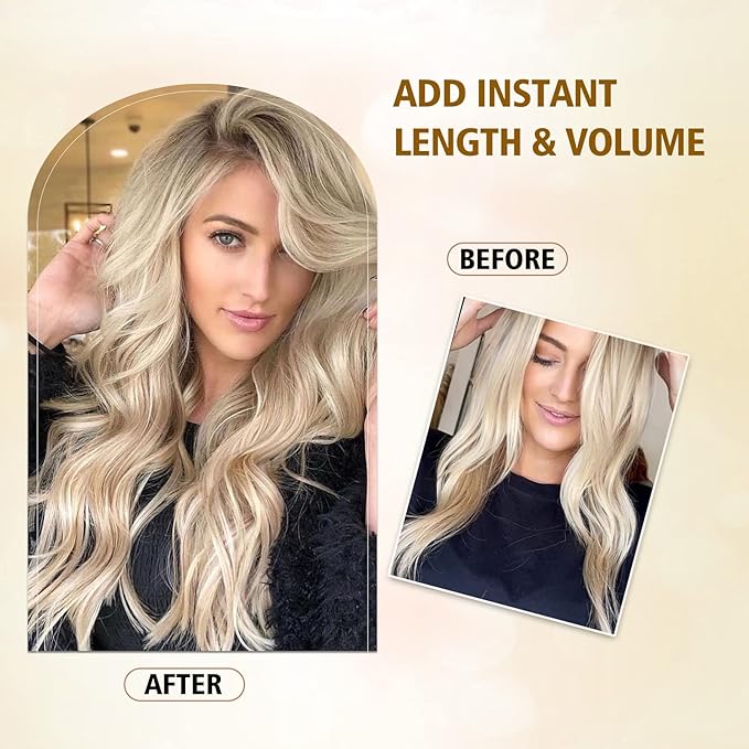 4PCS Clip in Hair Extensions for Women 20inch Dark Ash Blonde Mixed Bleach Blonde Synthetic Clip in Long Wavy Hair Extension Double Weft Hairpieces Full Head For Women (20INCH, P18/60T)