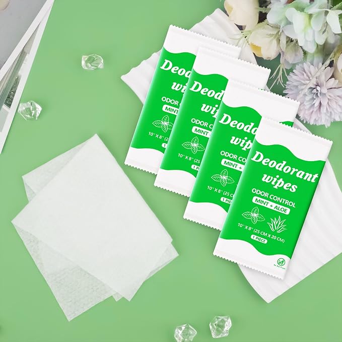 Travel Deodorant Body Shower Wipes Deodorizing Bathing Wipes, Disposable No Rinse Adults Women Men Individually Wrapped Underarm Sweat Antiperspirant Bath Wipe for Travel Camping Gym (Green, 50 Pack)