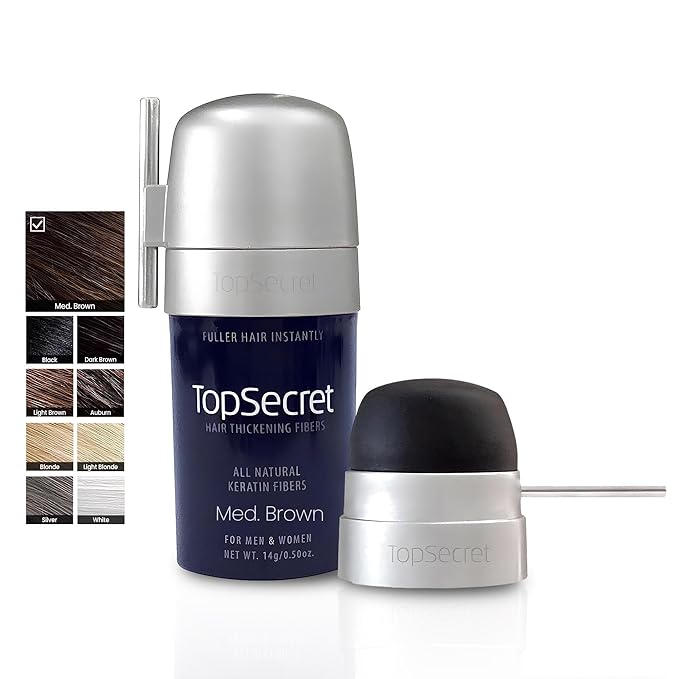 Top Secret Hair Thickening Building Fibers Applicator Included - Undetectable & Natural Hair Filler for Men & Women - Instantly Fill In Thinning Hair - Weather & Sweat Resistant (Medium Brown, Medium)