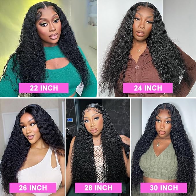 Deep Wave Lace Front Wigs Human Hair 200 Density 4x4 Glueless Wigs Human Hair Pre Plucked HD Transparent Lace Closure Human Hair Wigs for Black Women Natural Color (4x4, 22-inch)