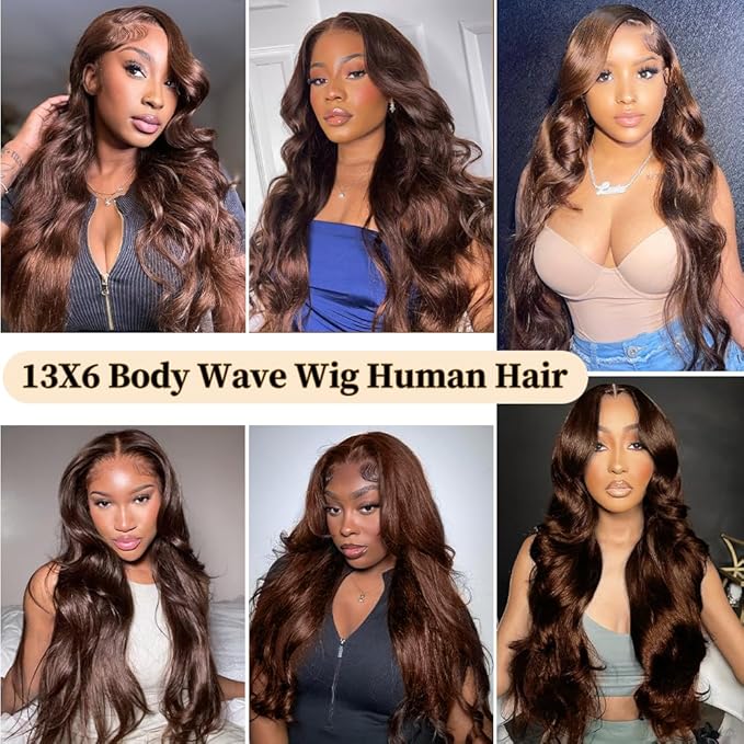 36 Inch Chocolate Brown Lace Front Wig Human Hair 13x6 Body Wave Pre Plucked HD Transparent Colored Glueless Human Wigs With Baby Hair for Women
