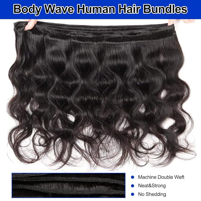 12A Human Hair Bundles 14 16 18 Inch 100% Unprocessed Virgin Human Hair Bundles Body Wave Hair Extensions Natural Color For Women