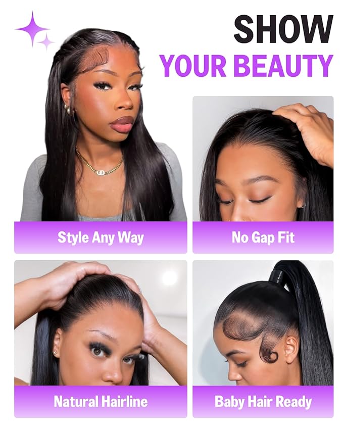 13x6 HD Lace Front Wigs Human Hair Body Wave Glueless Pre Plucked 220% Density Wear and Go Wig with Drawstring Ear to Ear Bleached Knots 24 Inch
