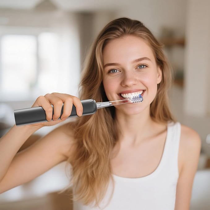 Electric Toothbrush Wave Oscillation & Vibration Sonic Tooth Brush for Adults BASS-Brushing Technique Travel Rechargeable Toothbrushes 4 Soft Bristle Replace Heads IPX7 Gifts for Men Women Black