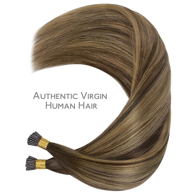 WENNALIFE I Tip Hair Extensions Real Human Hair, 100g 200s 14 Inch Balayage Chocolate Brown to Caramel Blonde Remy Itip Human Hair Extensions Invisible Itips Straight I Tips Cold Fusion Extensions