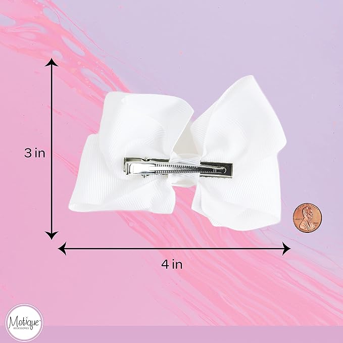 4 Inch Grosgrain Hair Bow for Girls - White