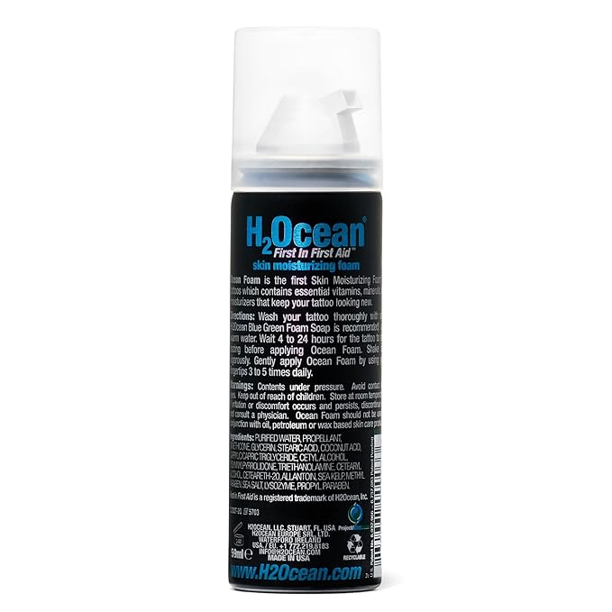 H2Ocean Ocean Foam Tattoo Aftercare, Water Based Ink Sealer & Skin Moisturizer 2oz