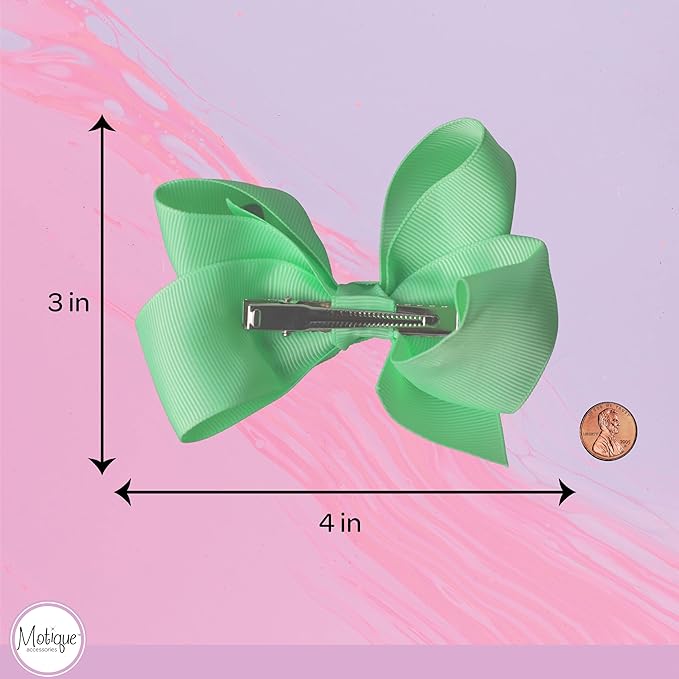 4 Inch Grosgrain Hair Bow for Girls (Mint)