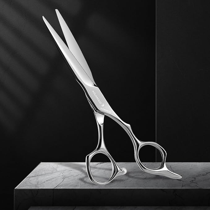 AOLANDUO Master Series VG10 Steel Professional Hair Cutting Scissors, Ultra-Sharp Barber & Stylist Shears, Best Hair Cutting Scissors Professional, 1 Count, 6.0 Inch, Silver White