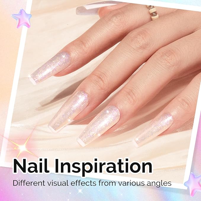 MelodySusie Shimmer Aurora Yellow Pink Gel Nail Polish, 0.5fl oz Soak Off UV LED Jelly Pink White Gel Polish Gift for Women Nail Art Manicure Salon DIY Nail Design Decoration at Home-G2608