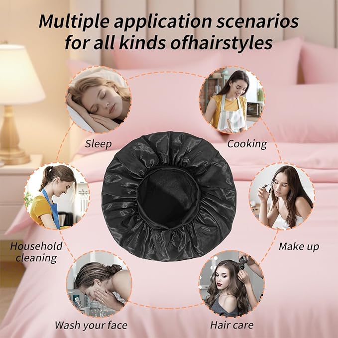 5 Pack Satin Bonnet for Women, 30cm Adjustable No-Slip Sleep Cap for Curly Hair, Breathable Head Wrap for Sleeping & Skincare
