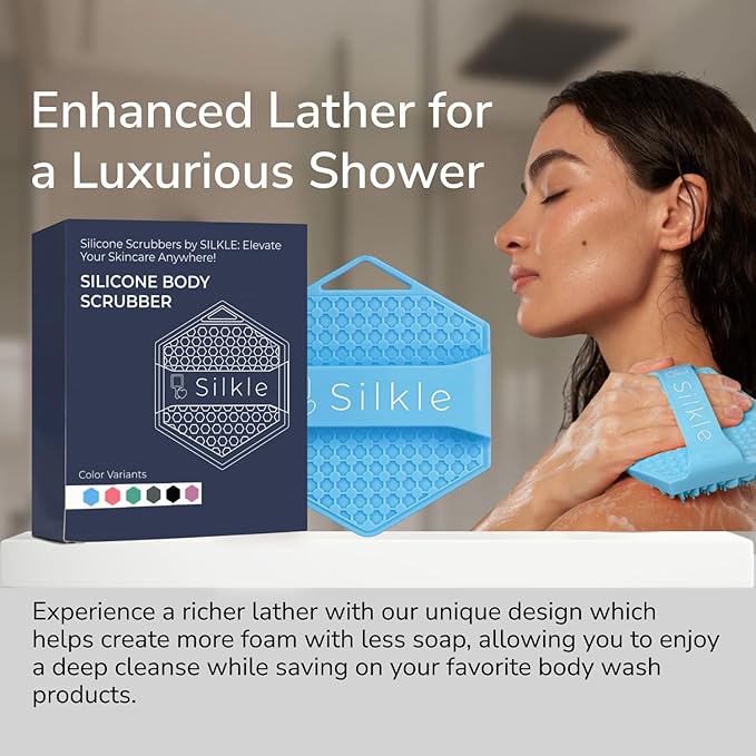 Silicone Body Scrubber - Exfoliating Bath Brush and Skin Cleanser - Shower Sponge for Gentle Body Scrub and Wash - Silicone Scrubbing Care Tool for a Refreshed and Renewed You - Blue