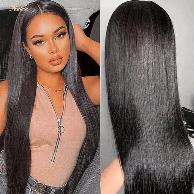Nadula Pre Everything Glueless Silk Straight Wig 13x4 HD Pre Cut Lace Front Wig Human Hair with Ear Tape Bleached Invisible Bye Bye Knots Wig Pre Plucked 150% Density 22inch