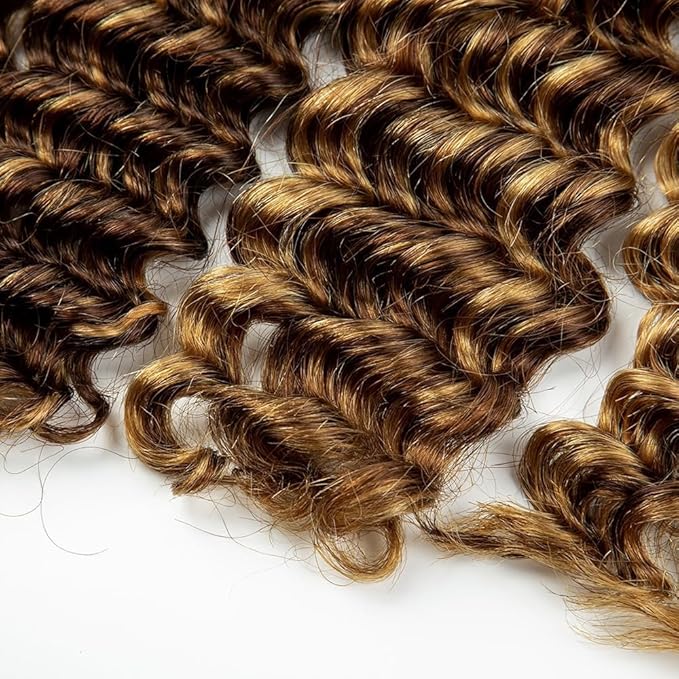 34 34 34 Inch Honey Blonde Human Braiding Hair Deep Wave Bulk for Braiding P427 Deep Wave Bulk Human Hair Weave 3 Bundles 150g P4/27 Wet and Wavy Bundle