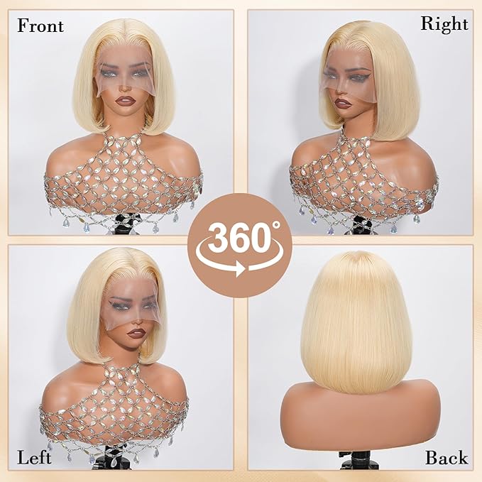 16 Inch Blonde Bob Wig Human Hair 180 Density HD Lace Front Wigs Pre Plucked With Baby Hair 613 Bob Wig Human Hair 13x6 Lace Frontal For Women Blonde Wig Suits For Daily Life And Parties