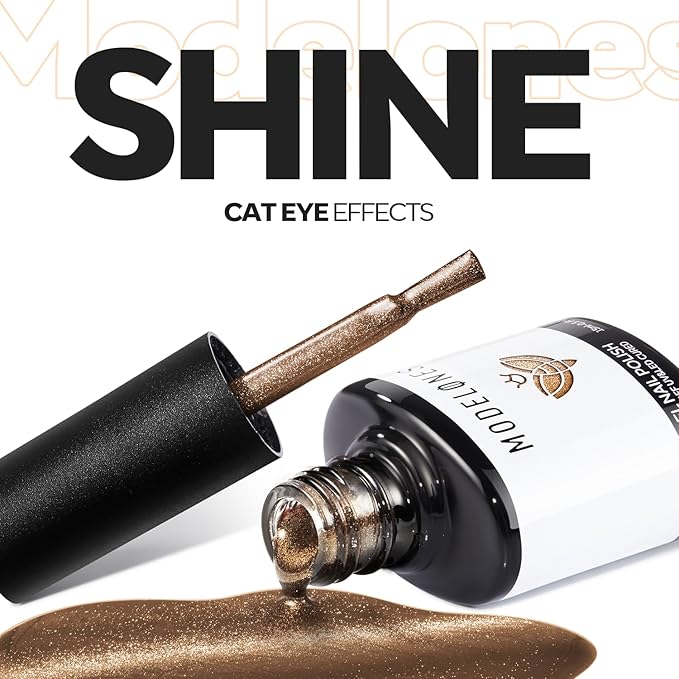 modelones Brown Cat Eye Gel Nail Polish Latte Shimmer 9D Magnetic Cateye Gel Nail Polish UV LED Soak Off Winter Nail Manicure 15ML