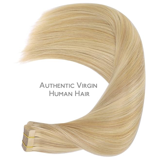 WENNALIFE Tape in Hair Extensions Human Hair, 20pcs 50g 24 inch Light Blonde Highlighted Golden Blonde Remy Hair Extensions Straight Human Hair Tape in Extensions Skin Weft Tape Extensions Human Hair