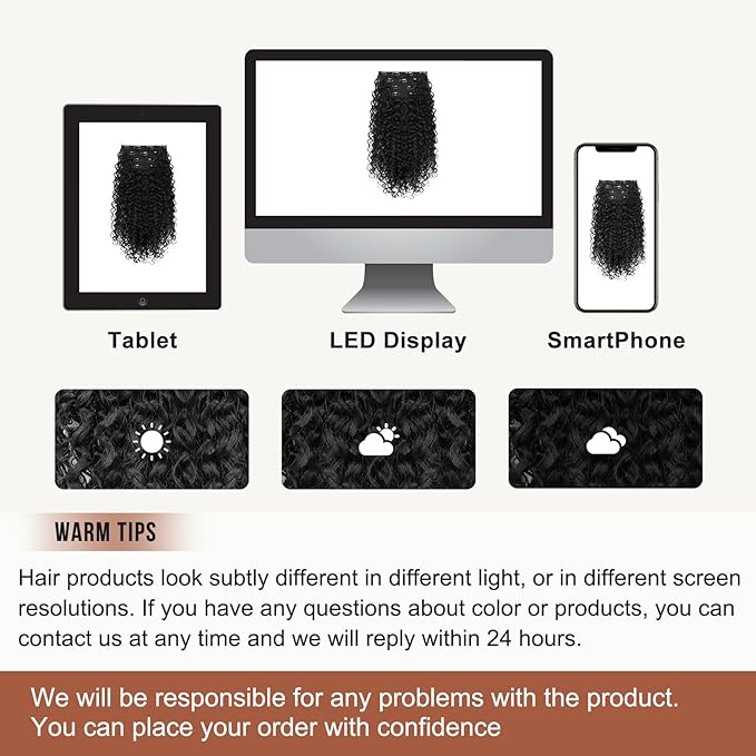 Clip in Hair Extensions, FLUFYMOOZ 4PC 100ï¼… Pure Protein Silk Hair Extensions Long Soft Natural Hairpiece 20 Inch Curly Hair Extension for Women (Black)