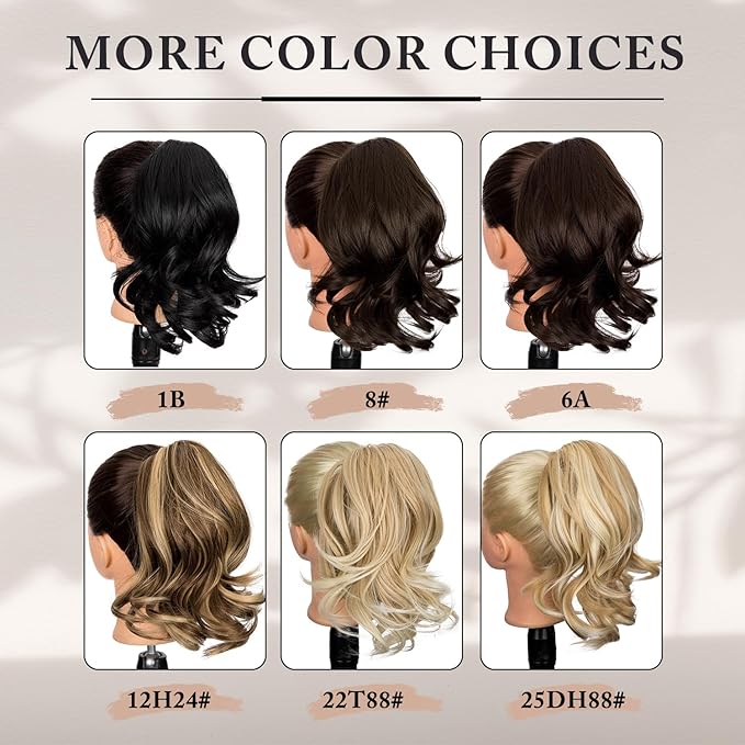 Ponytail Extension, 12inch Curly Wavy Ponytail Claw Clip Ponytail Extension Natural Looking Soft Synthetic Clip on Pony Tails Hairpiece for Women (Brown Black 6#)